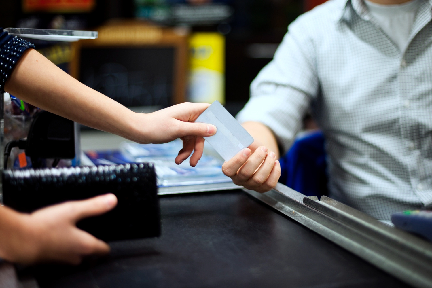 Card payment in store - cashier and customer interaction