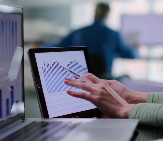 detail redirect checkout close up financial analyst study graphs charts laptop digital tablet