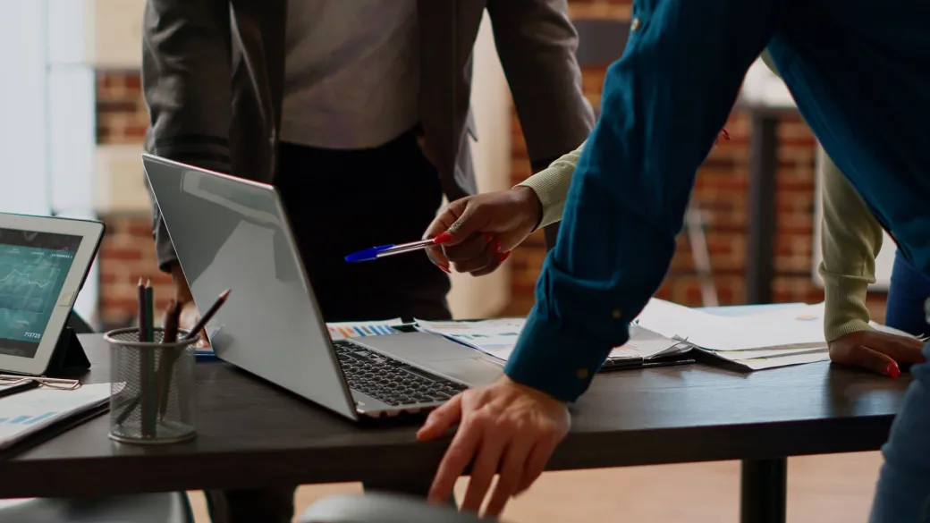 detail fraud management and compliance businessmen and pen