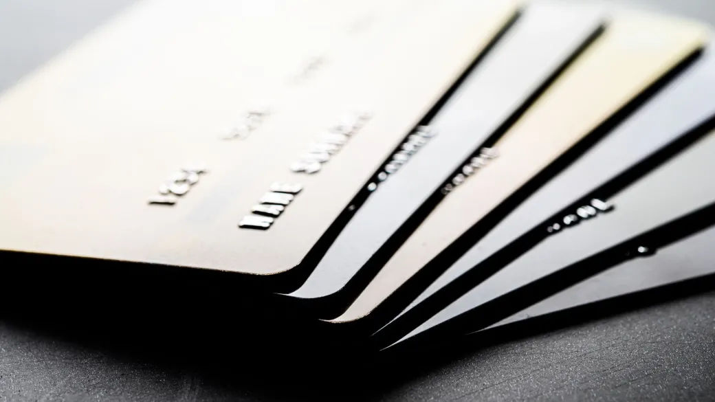 detail virtual terminal credit cards stacked neatly together