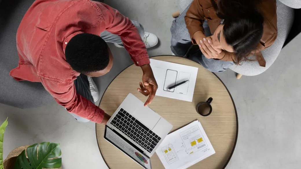 people business global man and woman at table