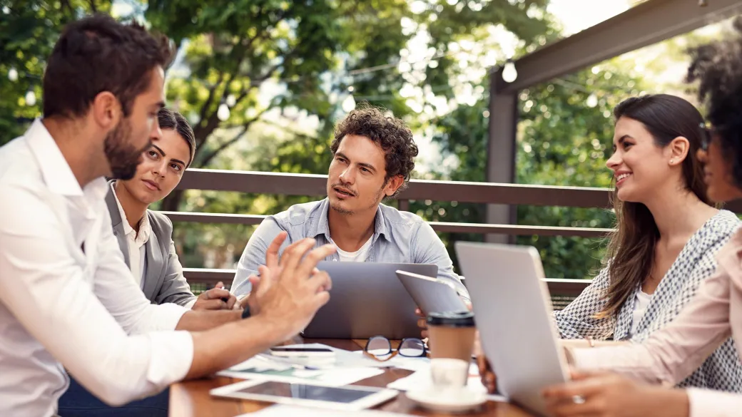 Payment architects working at terrace