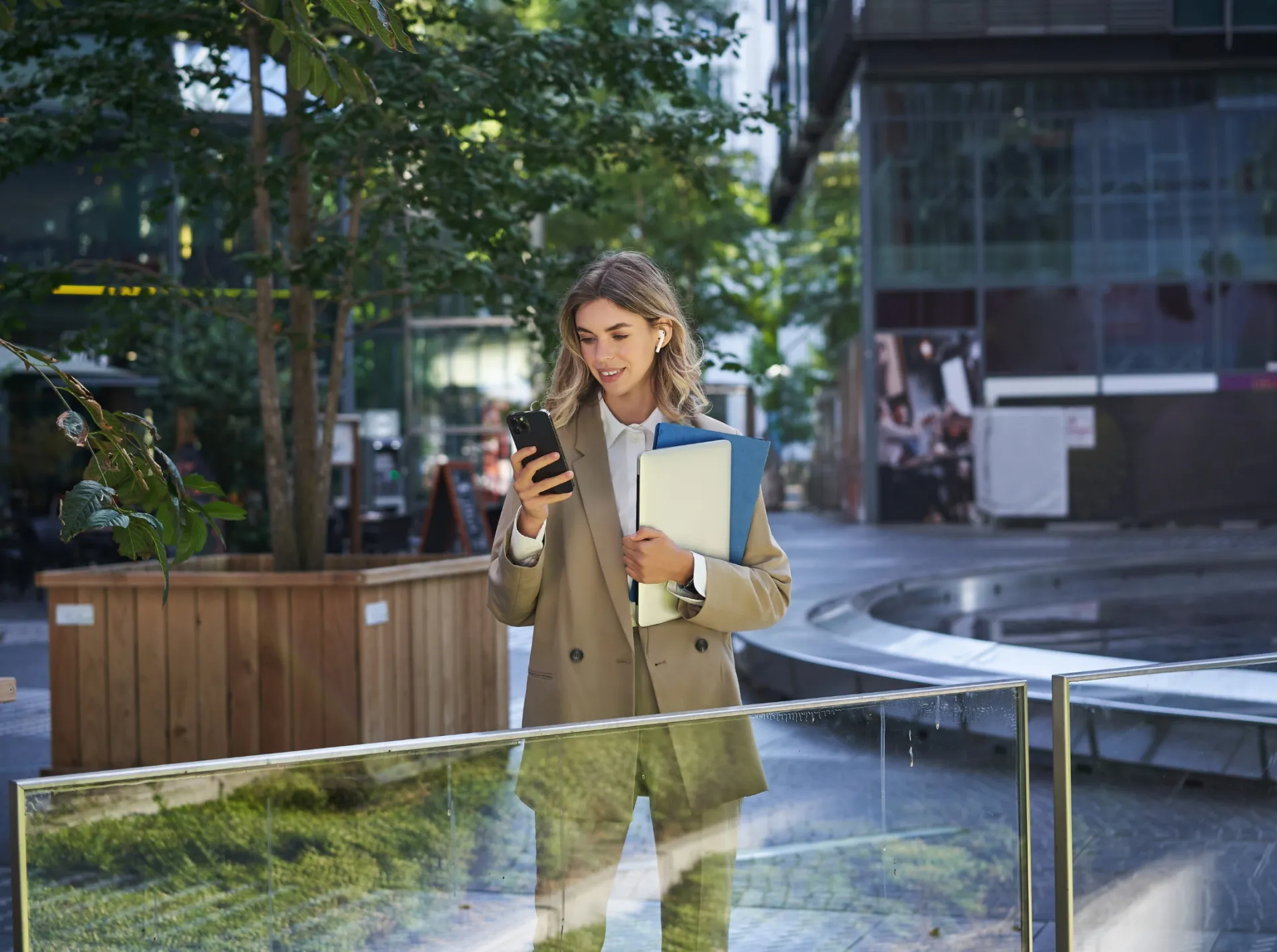 people tokenization portrait corporate woman suit using mobile