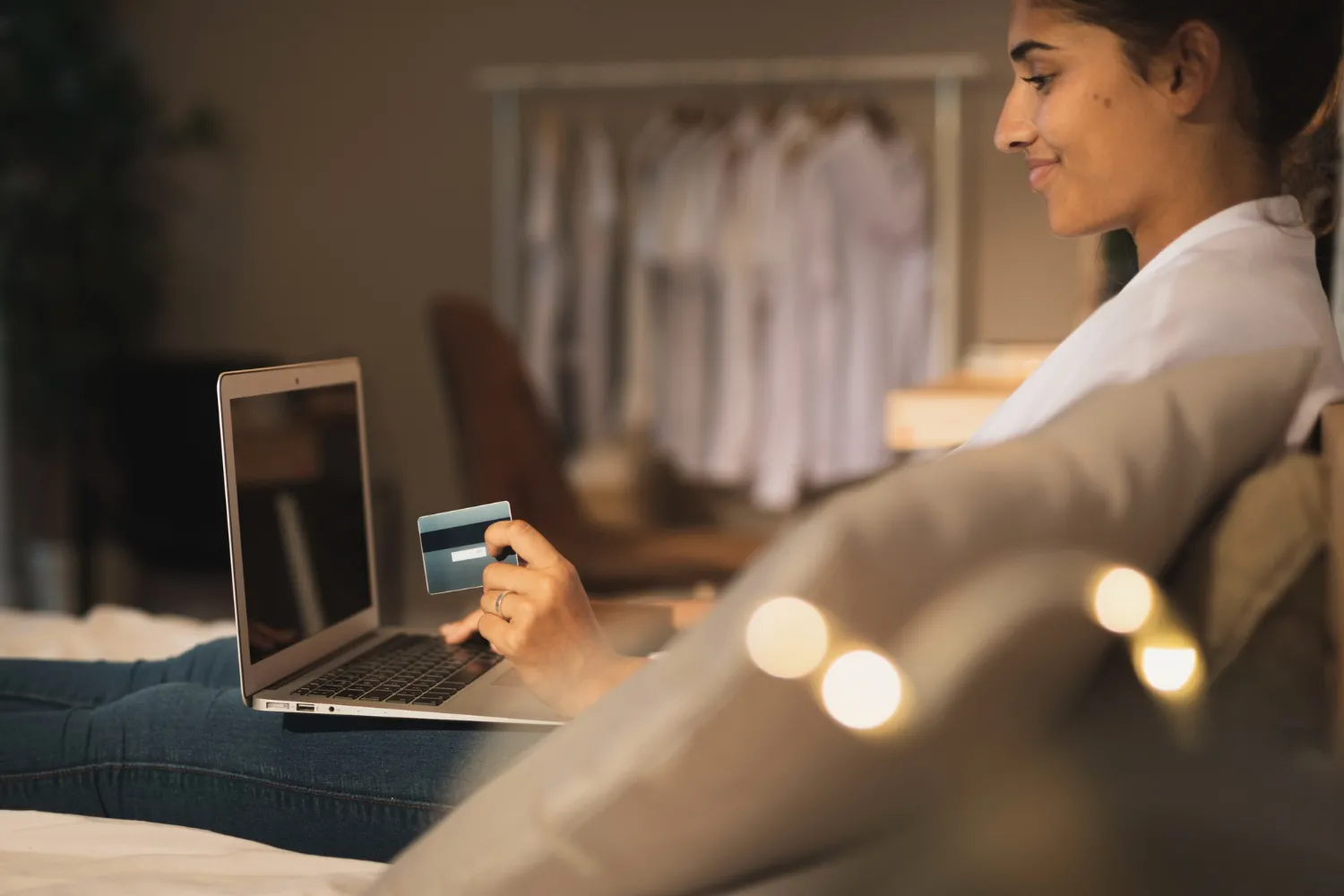 Woman shopping online at home
