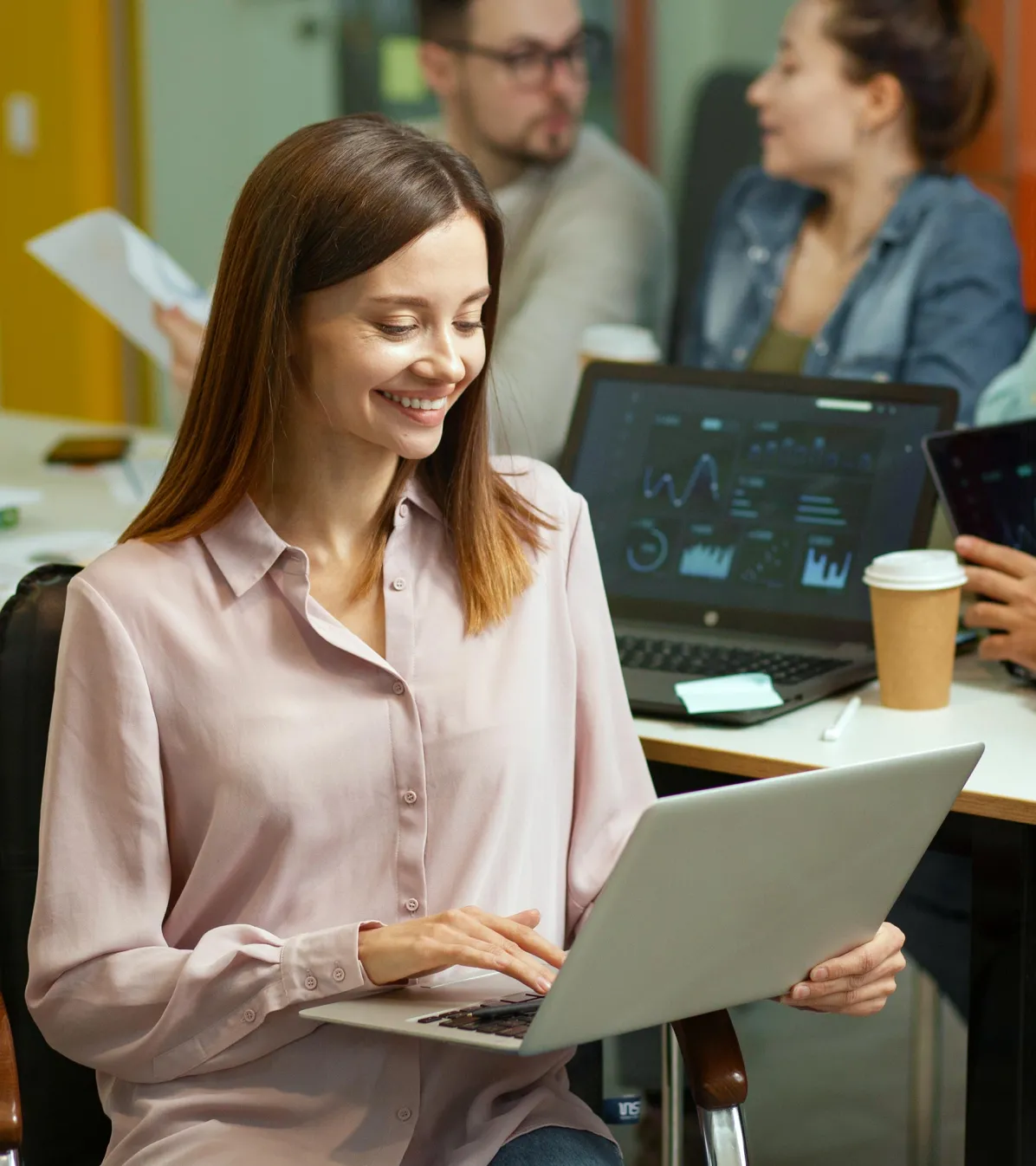 Business woman delighted by business progress