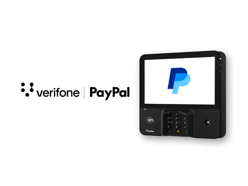 Verifone device with PayPal logo on screen
