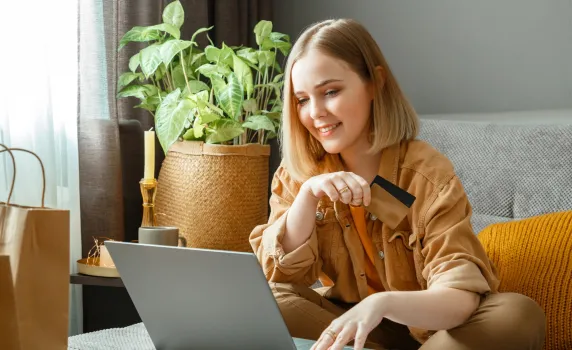 people tokenization beautiful young woman shopper makes online purchases