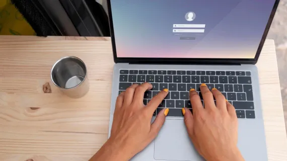 detail fraud management and compliance woman at laptop