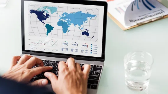 Global payments dashboard on laptop